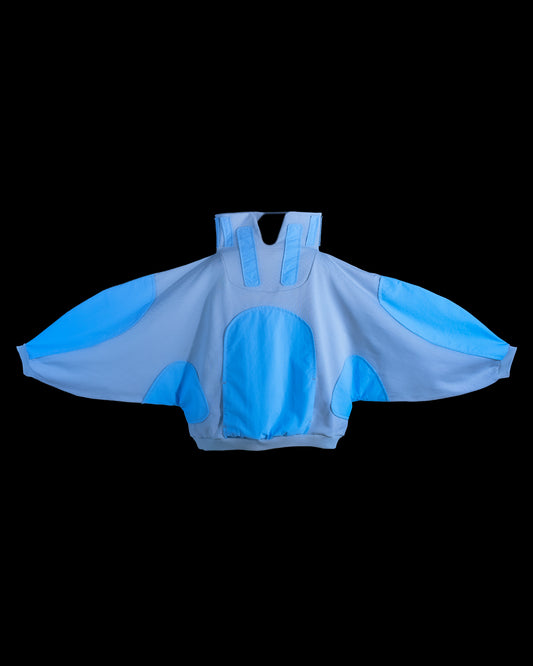 Grey spacepunk archive fashion sweater, front view