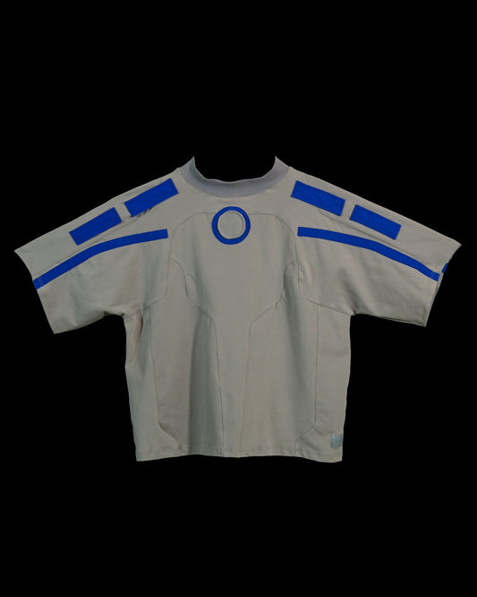 Grey grid cybercore cyberpunk underground fashion tee, front view
