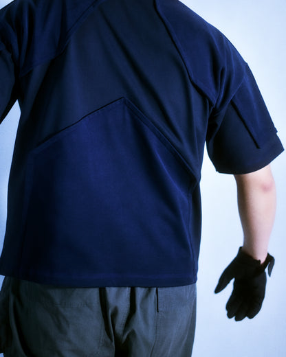 Navy heavyweight cotton industrial workwear tee, back model view