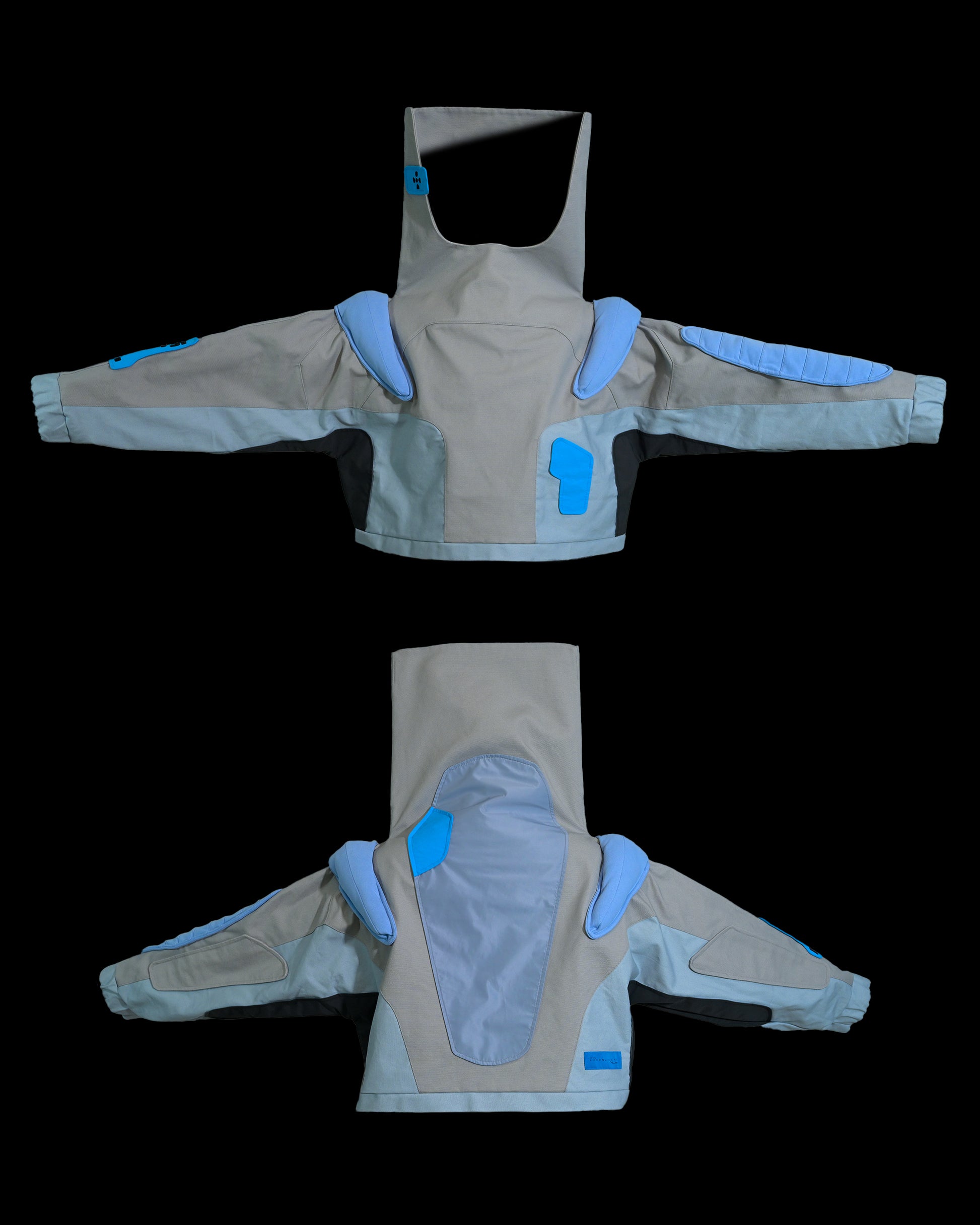 alien sci fi off world bounty hunter men jacket, front and back view