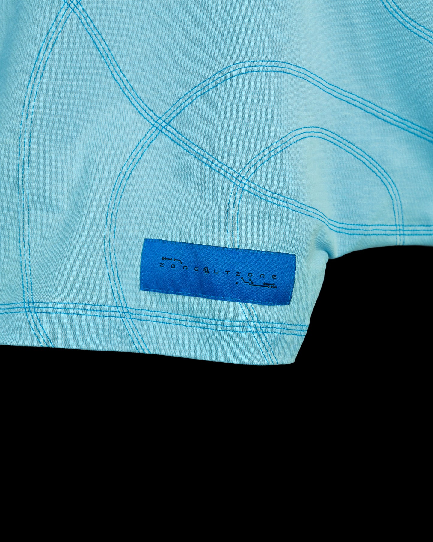 aquamarine sci-fi off world womens fashion cropped tee, woven tag view