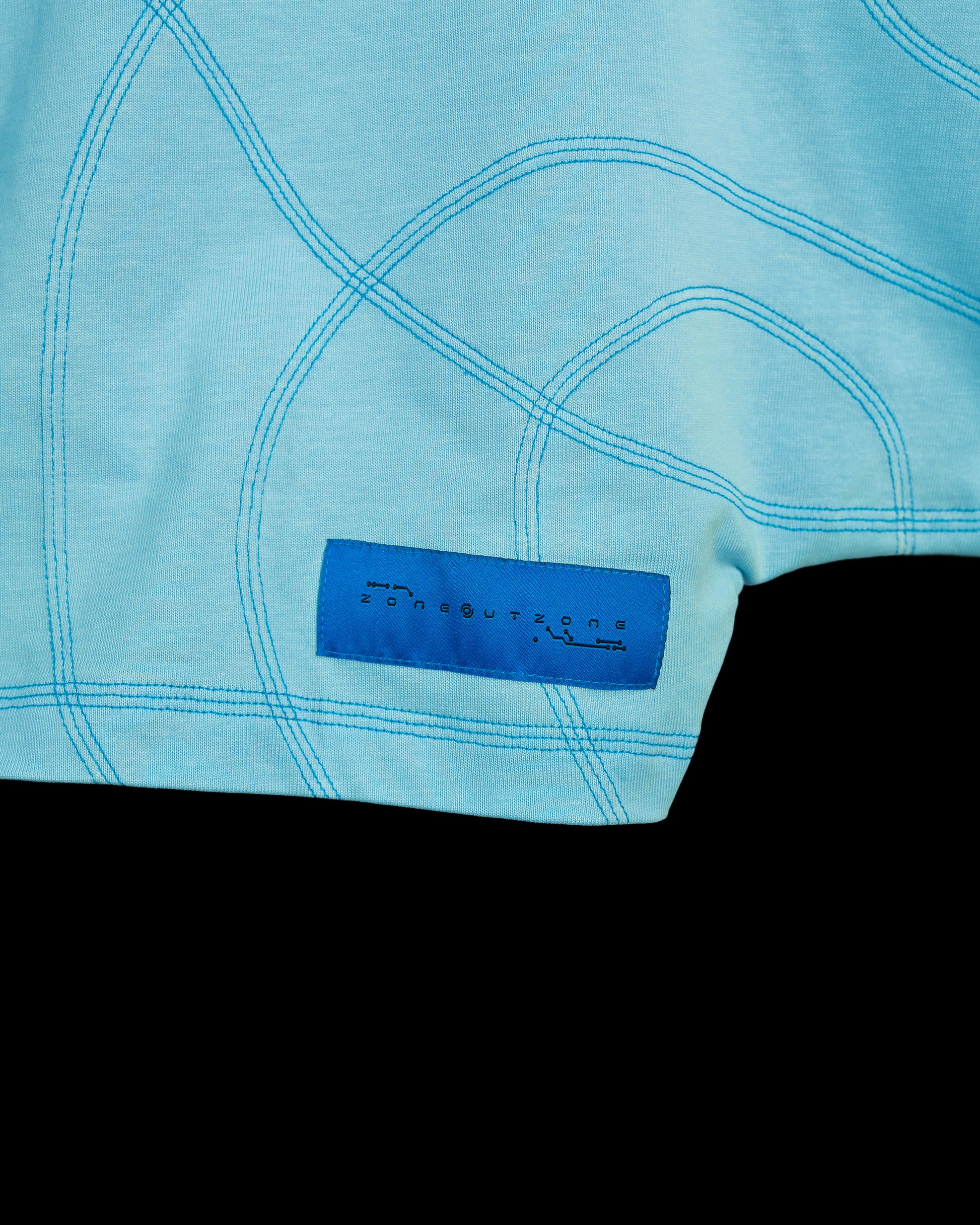 aquamarine sci-fi off world womens fashion cropped tee, woven tag view