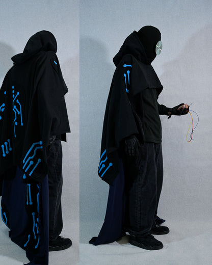 archive fashion science fiction cape cloak, two models view