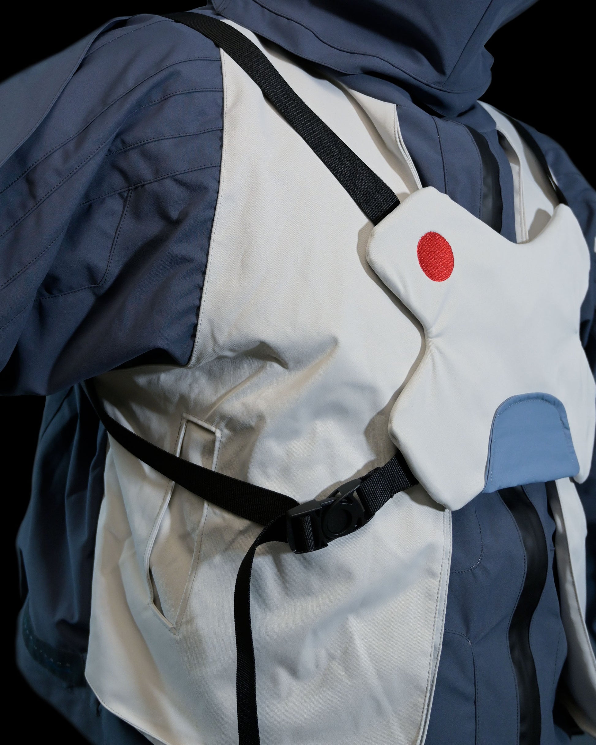 astro space tech wear cyberpunk jacket, buckle embroidery view