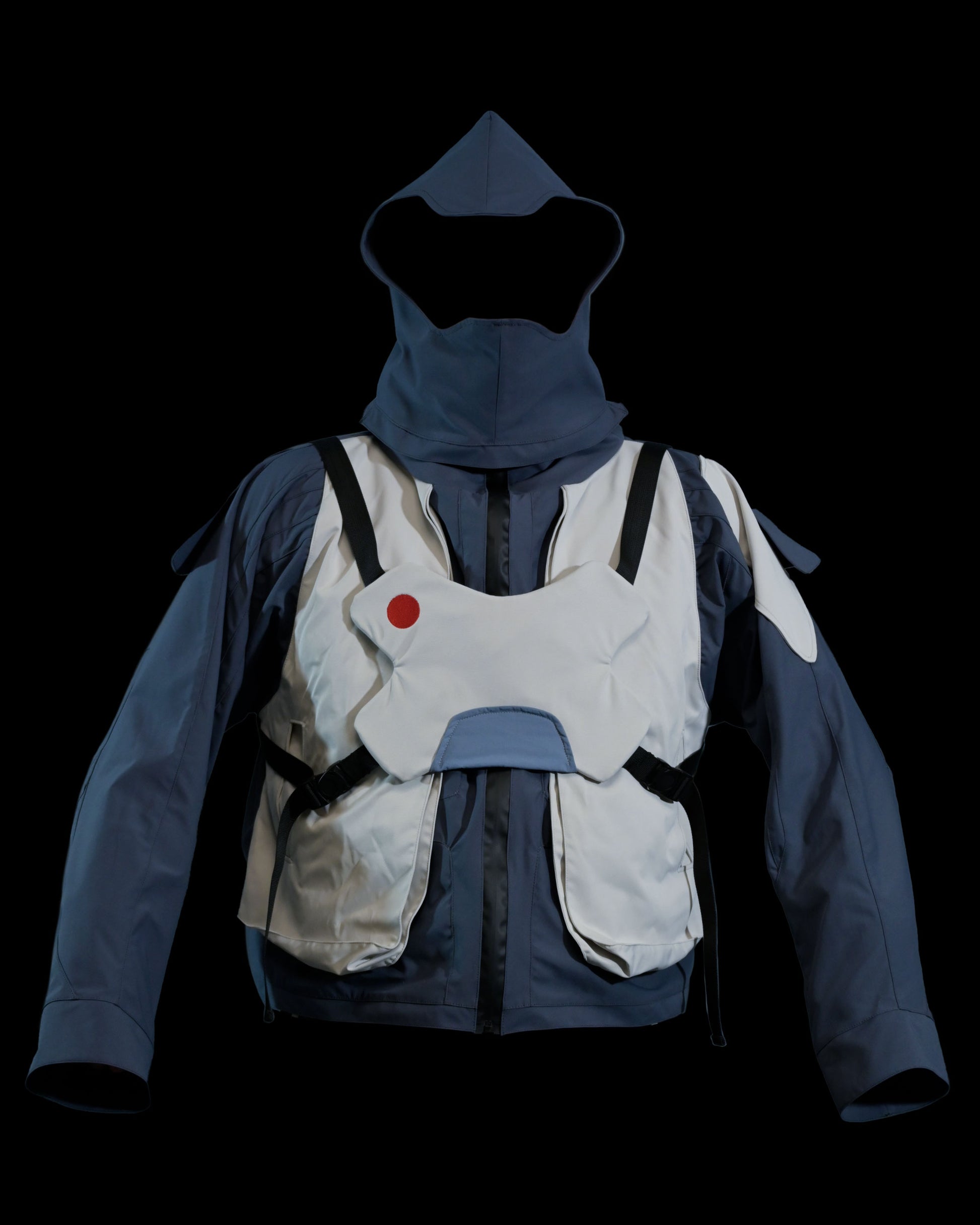 astro space tech wear cyberpunk jacket, front view