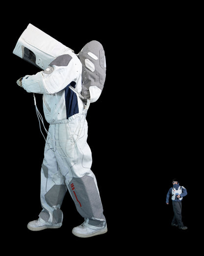 astro space tech wear cyberpunk jacket, shrink ray