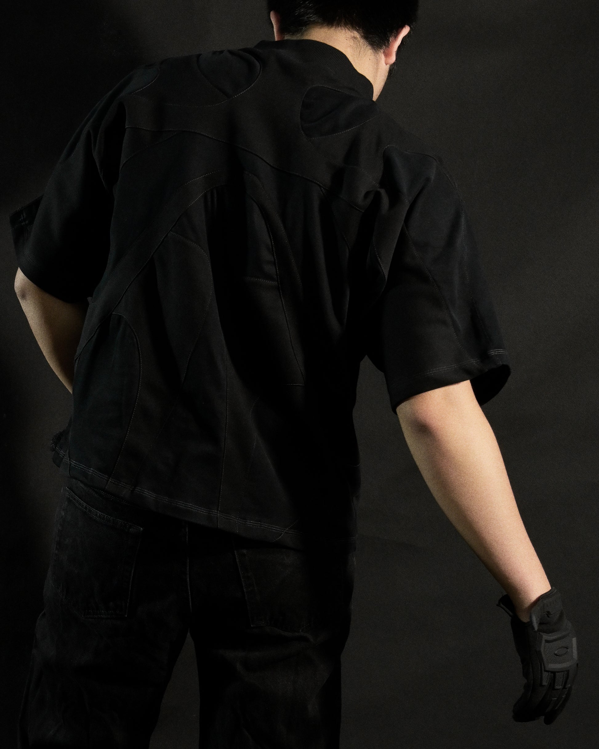 black alien modular archive fashion tee, back model view