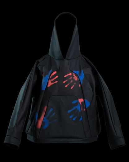black archive fashion heat reactive leather hoodie, front view