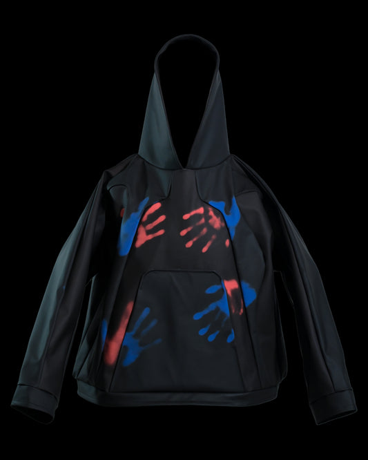 black archive fashion heat reactive leather hoodie, front view