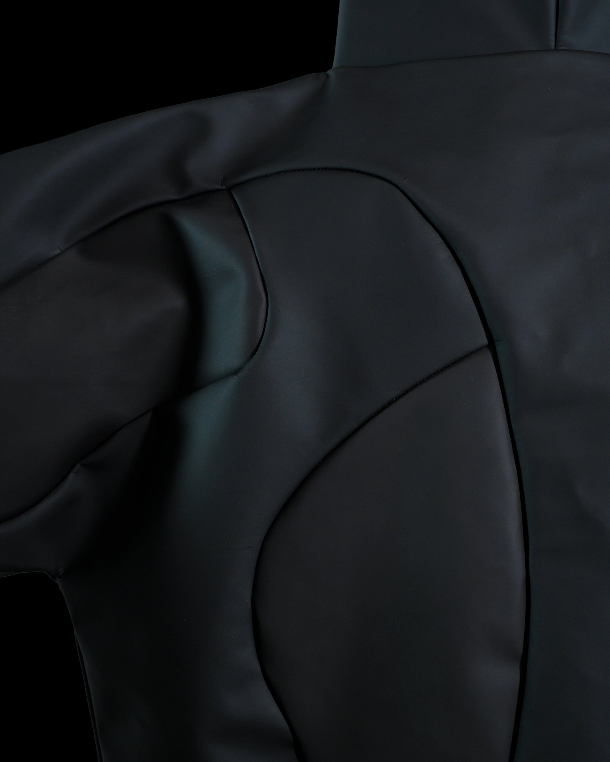 black archive fashion heat reactive leather hoodie, back stitching view
