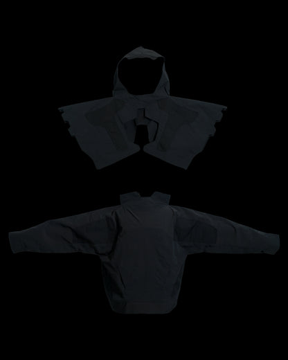 black battle mech robot futuristic jacket, add on view