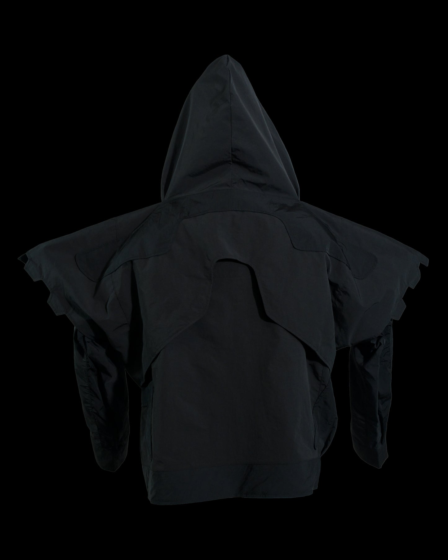 black battle mech robot futuristic jacket, back view