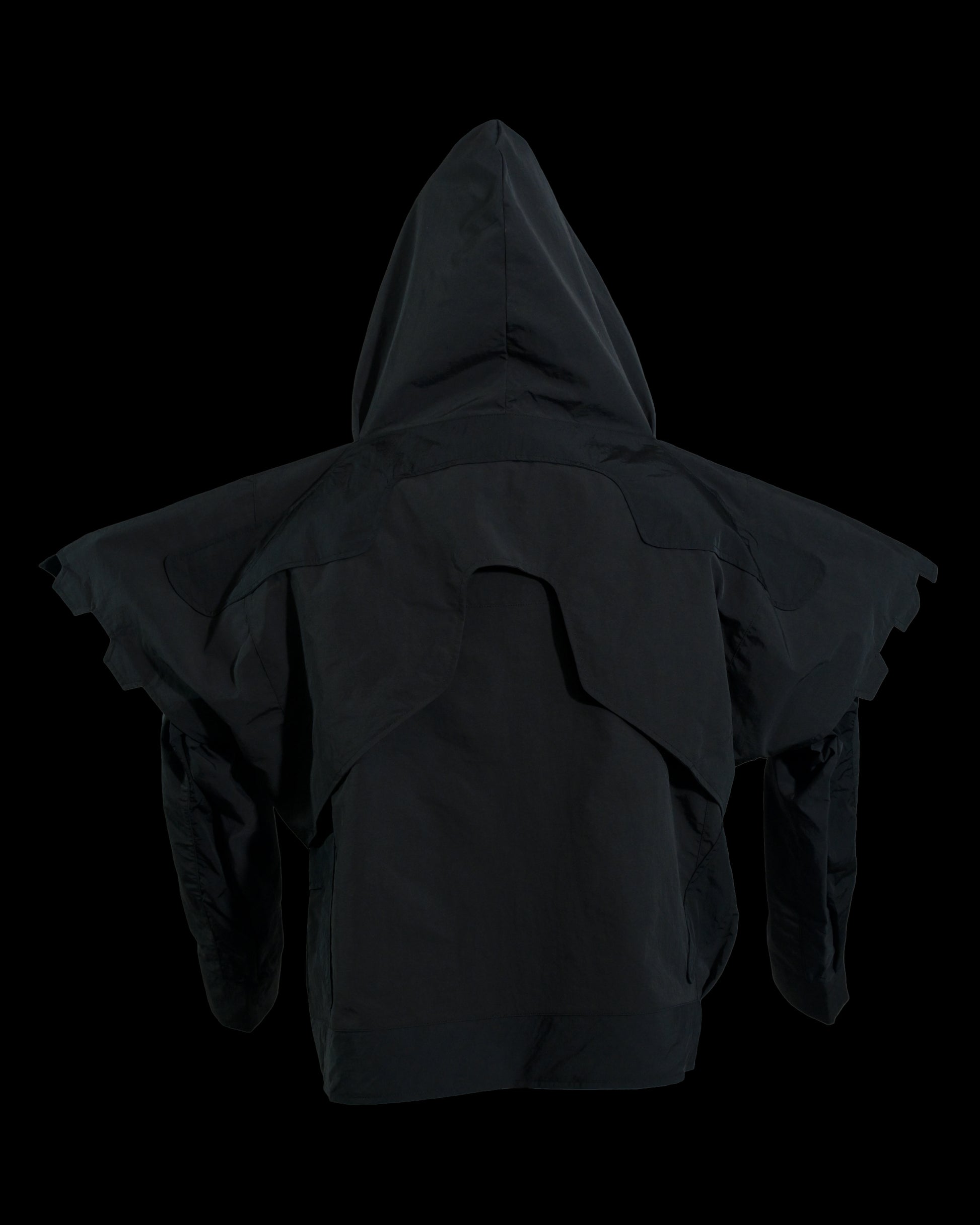 black battle mech robot futuristic jacket, back view
