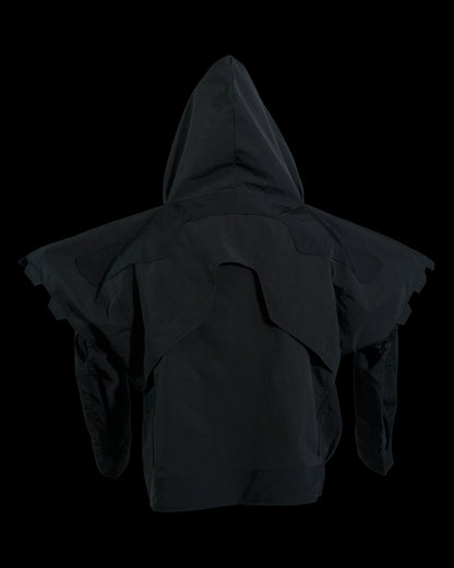 black battle mech robot futuristic jacket, back view