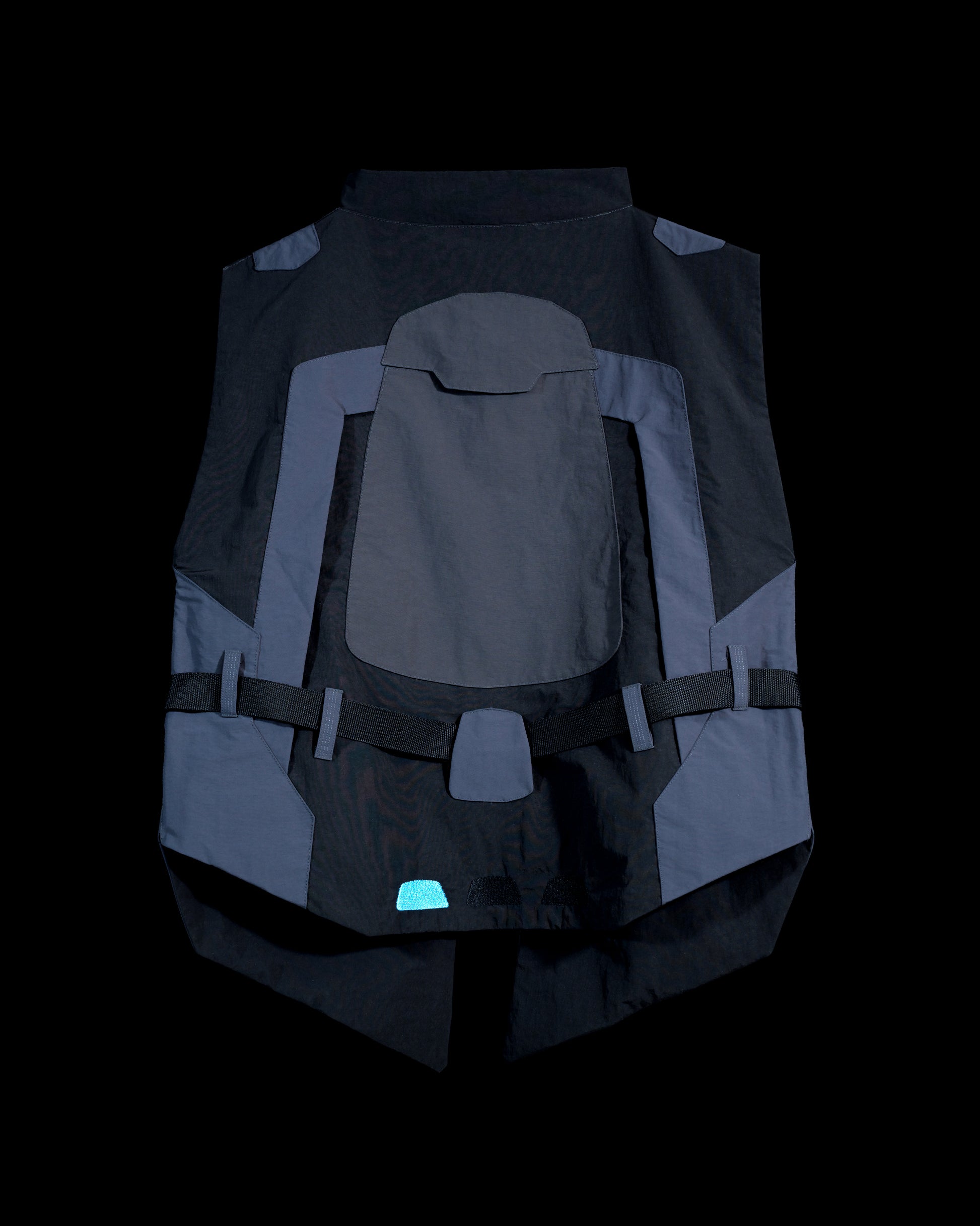 black dystopian post apocalyptic windbreaker vest, back view
