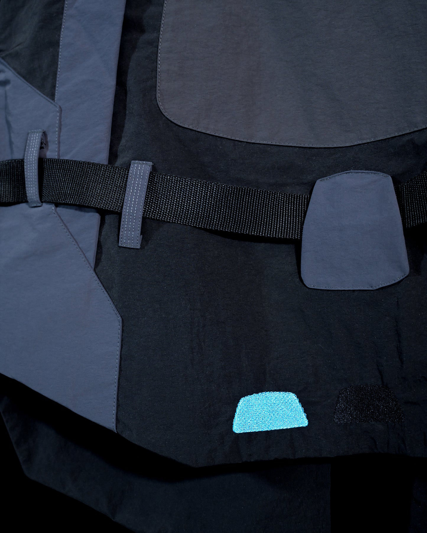 black dystopian post apocalyptic windbreaker vest, embroidery view