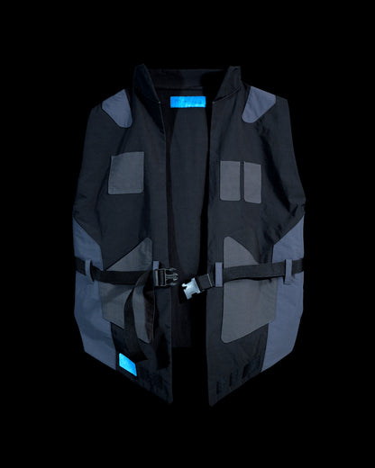 black dystopian post apocalyptic windbreaker vest, front view