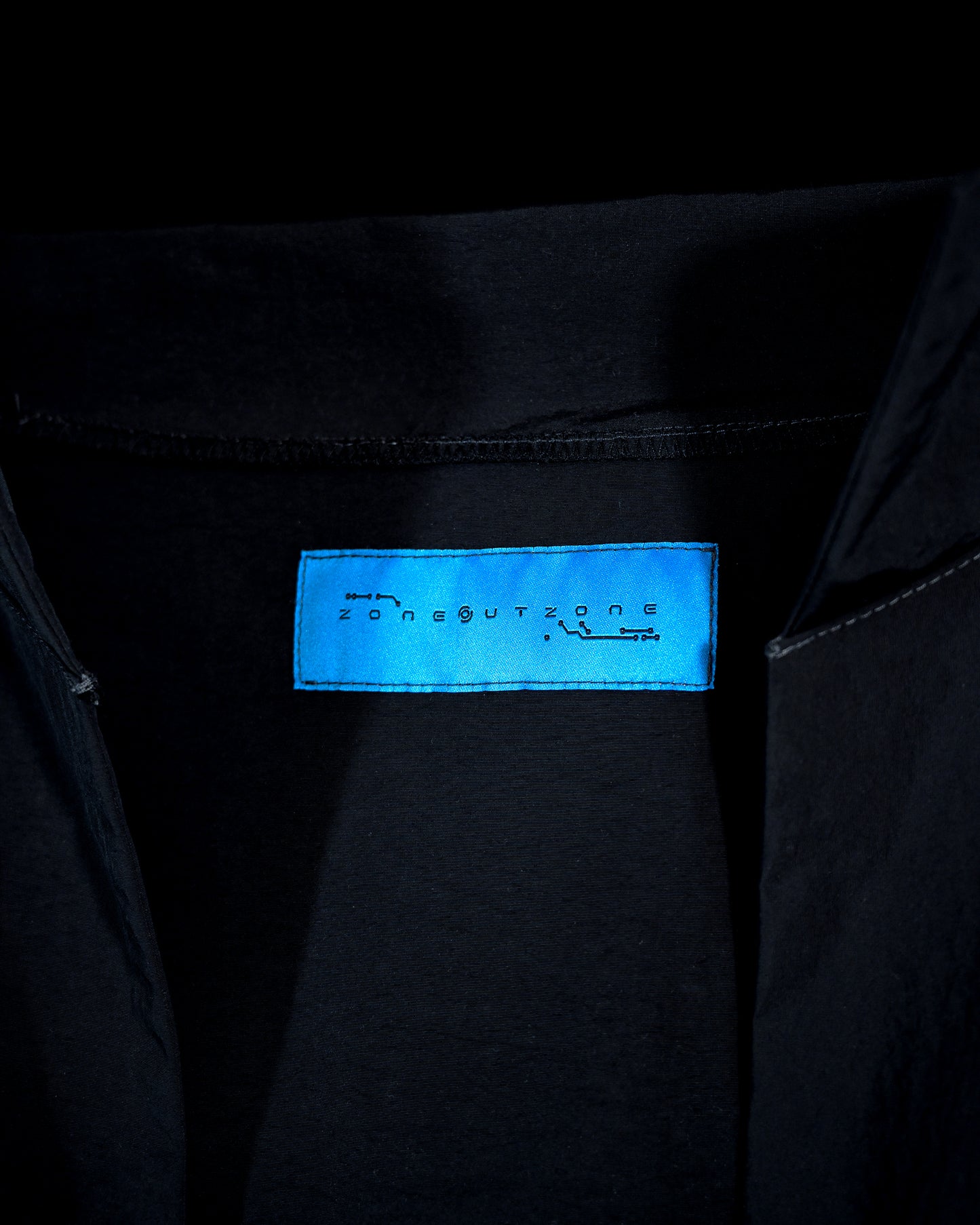 black dystopian post apocalyptic windbreaker vest, woven tag