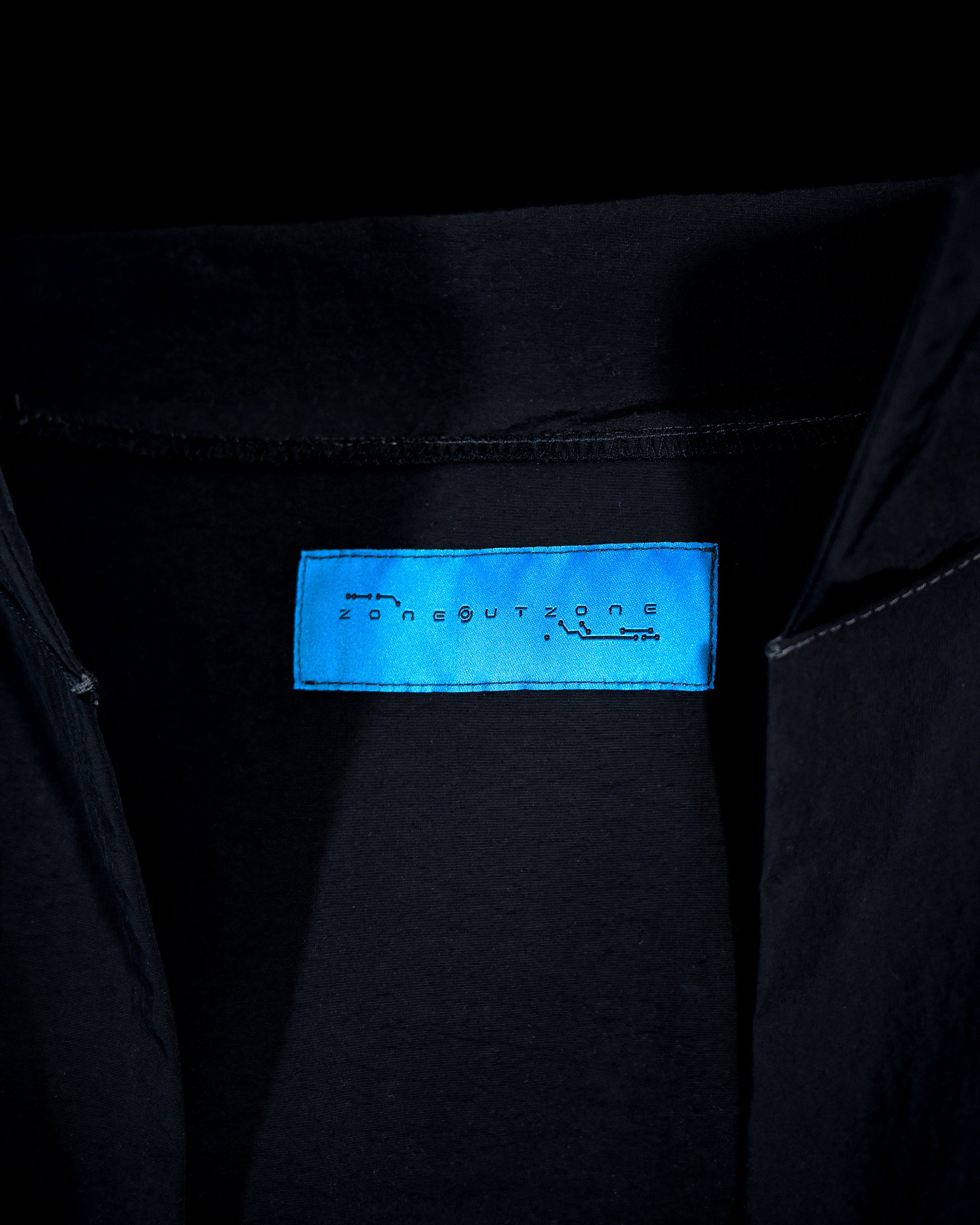 black dystopian post apocalyptic windbreaker vest, woven tag