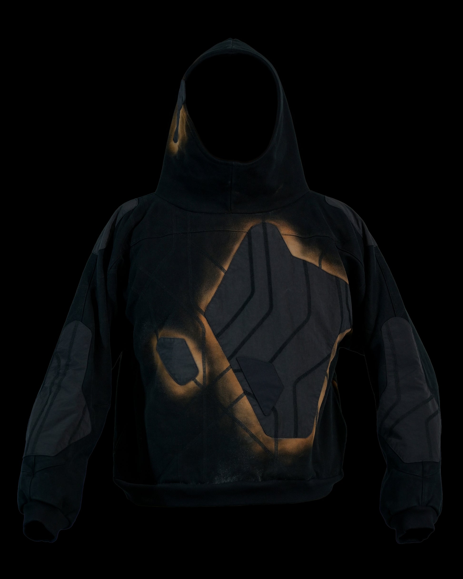 black eclipse air brushed archive streetwear hoodie, front view