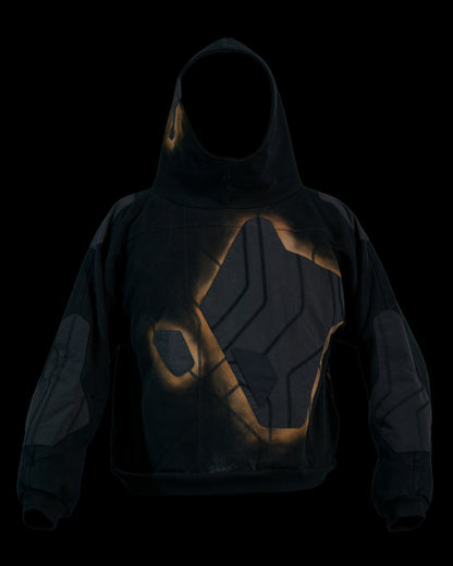 black eclipse air brushed archive streetwear hoodie, front view