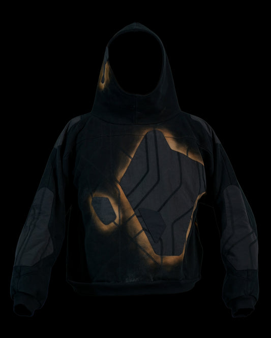 black eclipse air brushed archive streetwear hoodie, front view