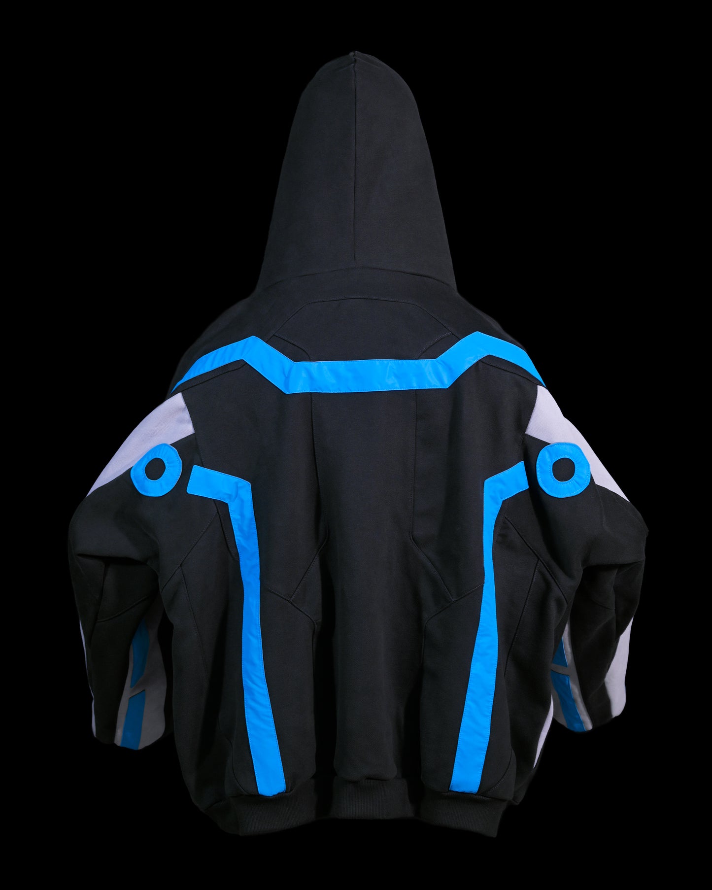 black grid cybercore cyberpunk futuristic hoodie, back view