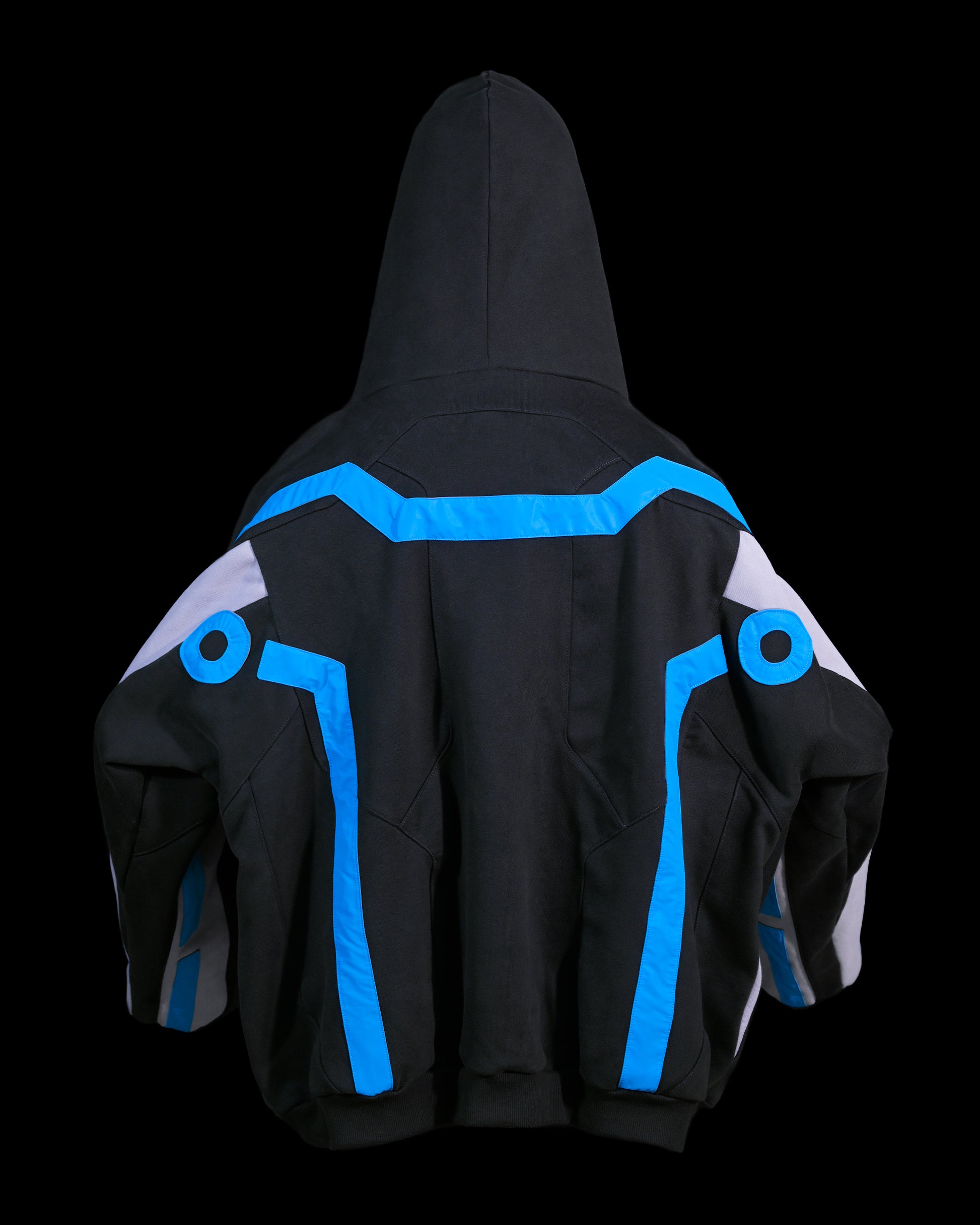black grid cybercore cyberpunk futuristic hoodie, back view