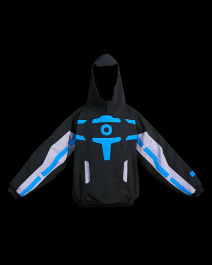 black grid cybercore cyberpunk futuristic hoodie, front view