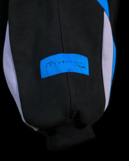 black grid cybercore cyberpunk futuristic hoodie, woven tag