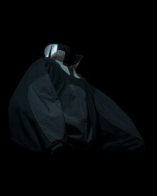 black lunar sci-fi clothing space sweater, front view