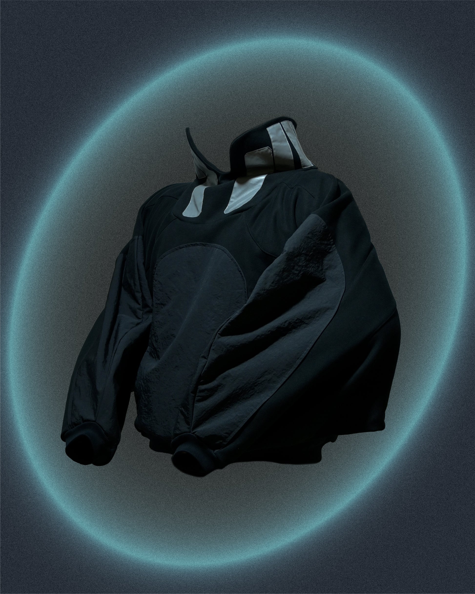 black lunar sci-fi clothing space sweater, front product view