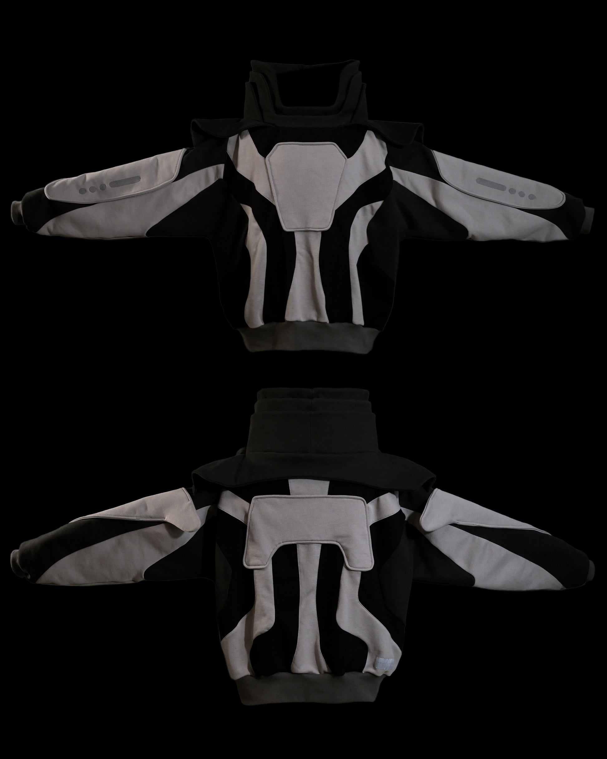 black space astronaut archive fashion sweater, front and back view