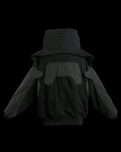 black space futuristic oversized archive sweater, back view