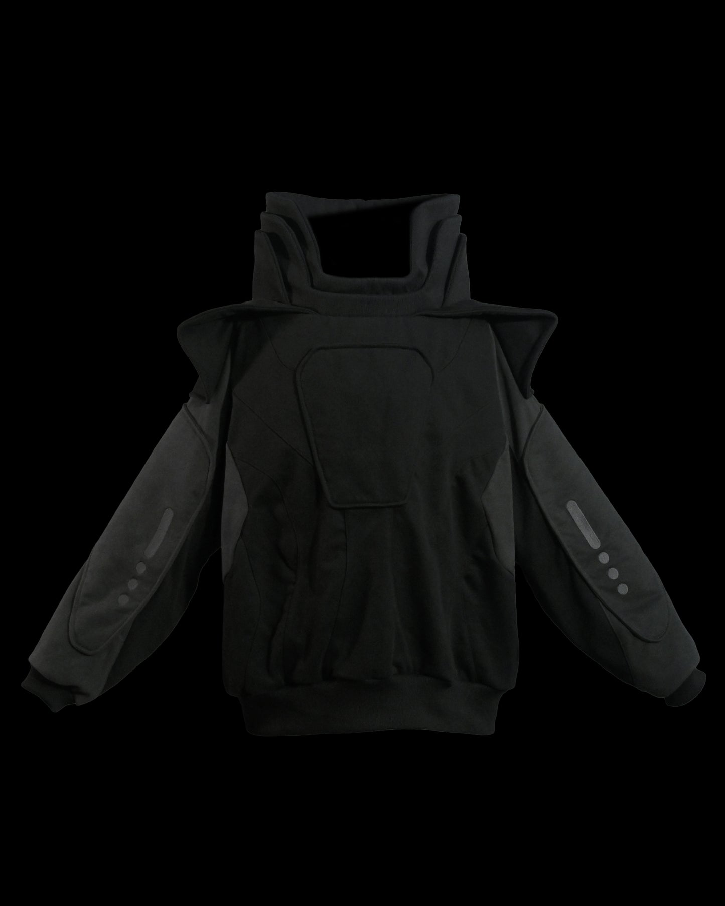 black space futuristic oversized archive sweater, front view