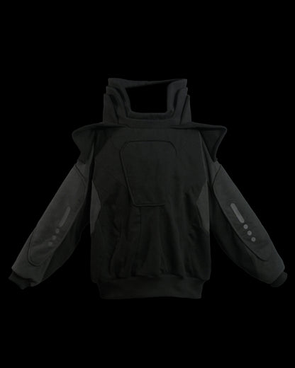 black space futuristic oversized archive sweater, front view