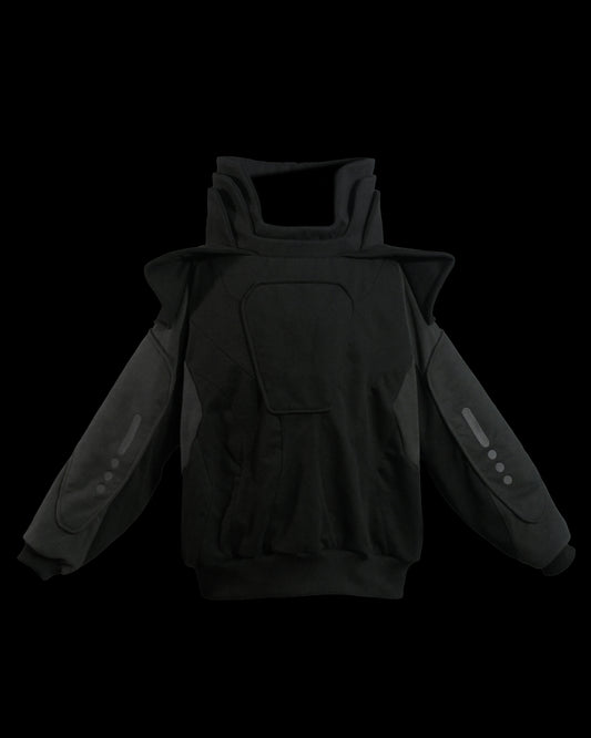 black space futuristic oversized archive sweater, front view