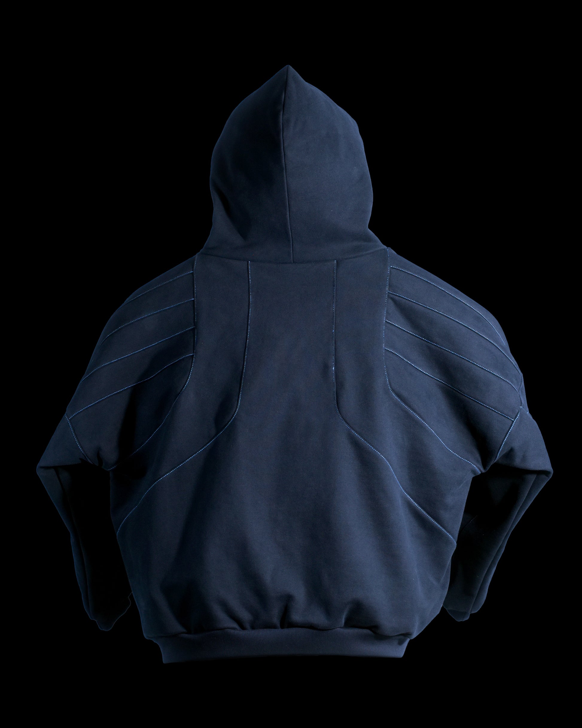 black streetwear dark future modular hoodie, back view
