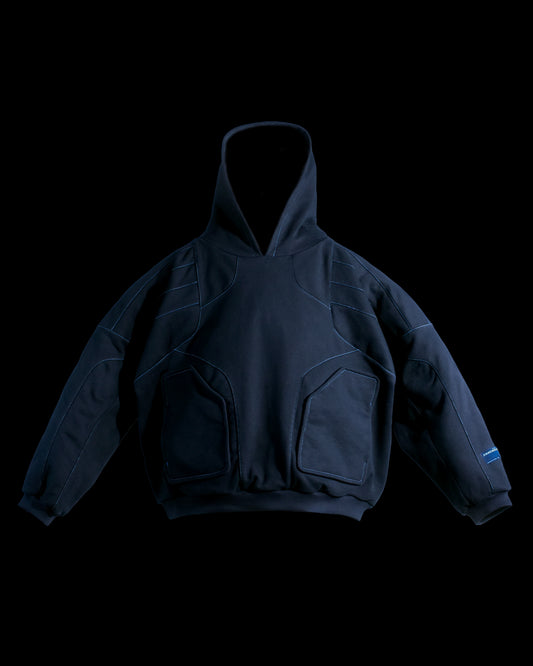 black streetwear dark future modular hoodie, front view