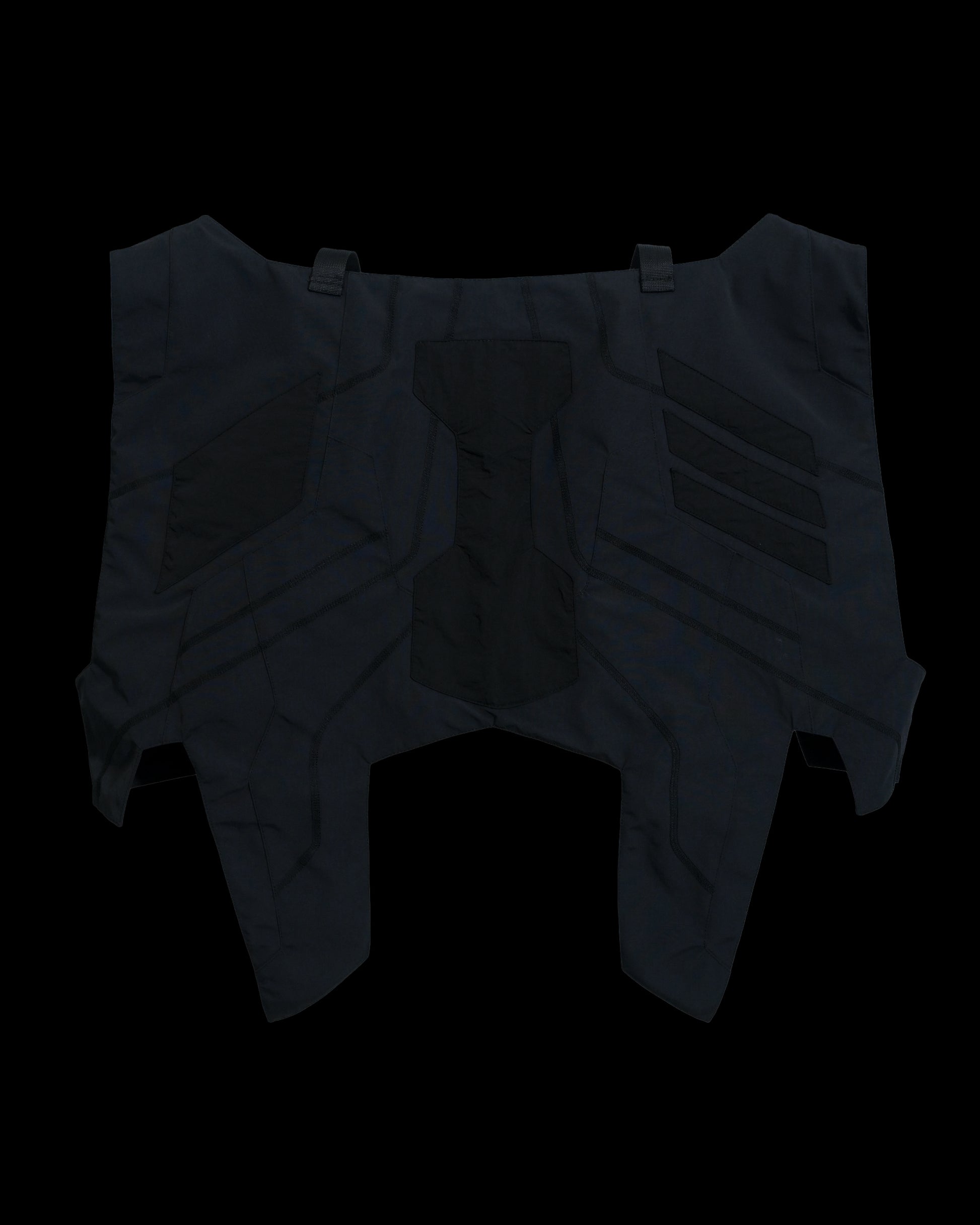 black tactical military dystopian vest, back view