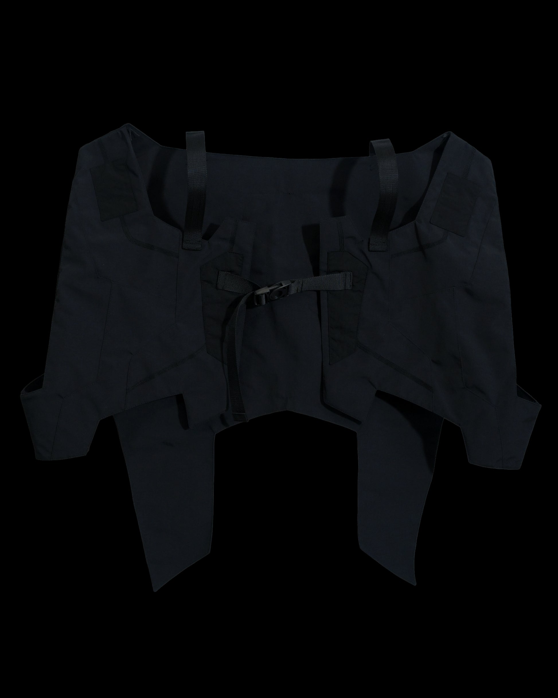 black tactical military dystopian vest, front view