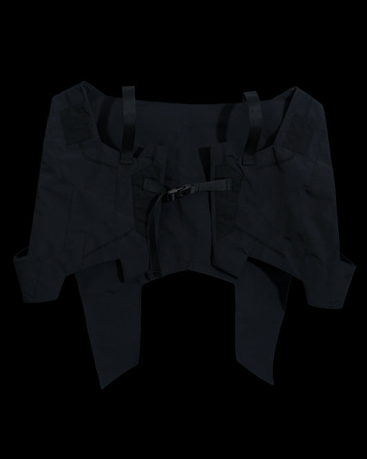 black tactical military dystopian vest, front view