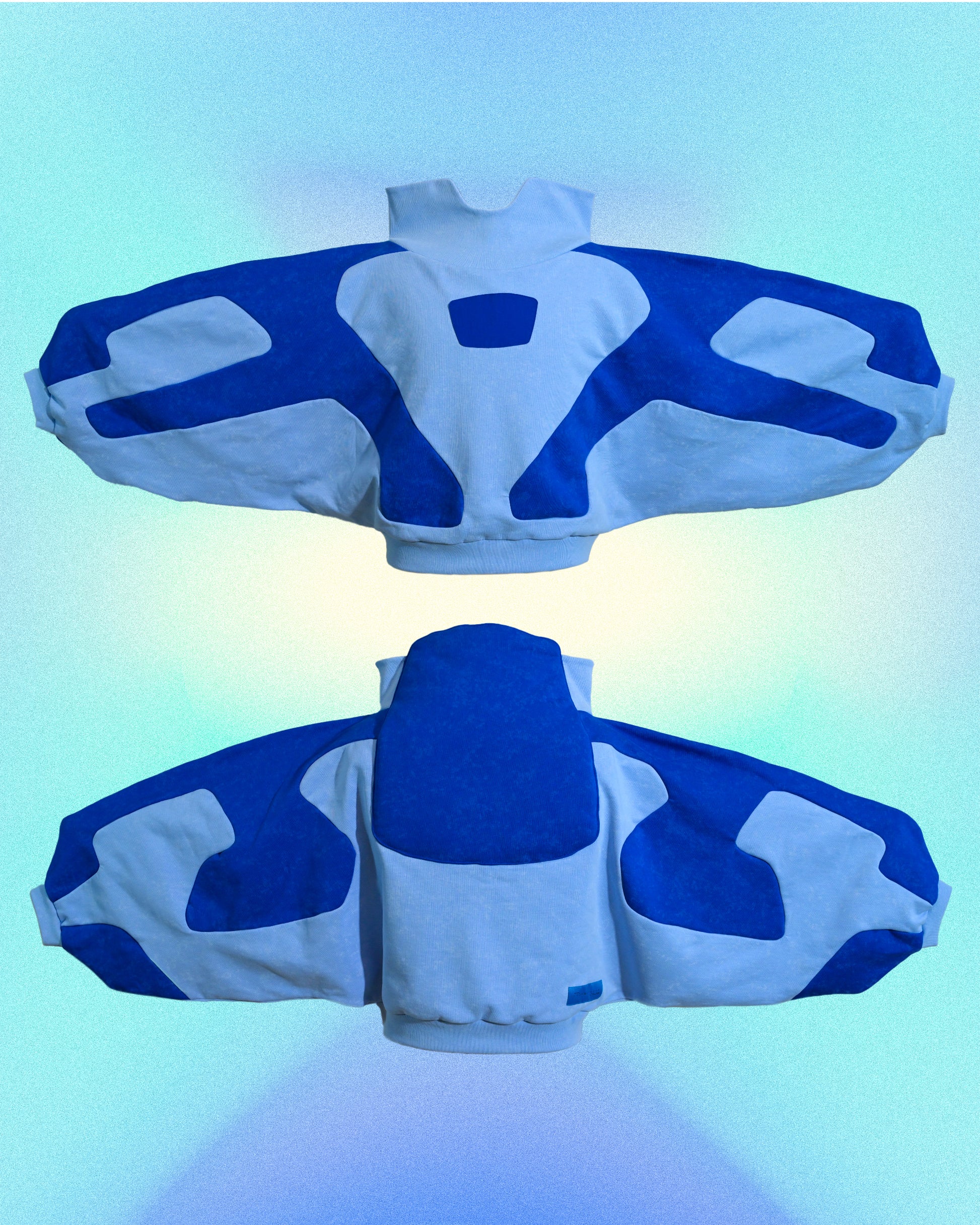 blue artificial love cybercore women's cropped sweater, front and back view