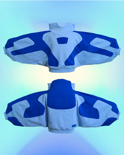 blue artificial love cybercore women's cropped sweater, front and back view