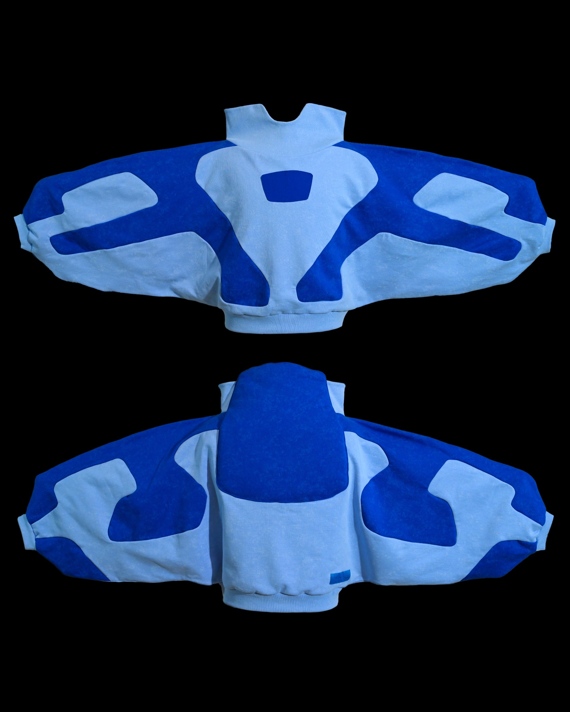 blue artificial love cybercore women's cropped sweater, front and back view