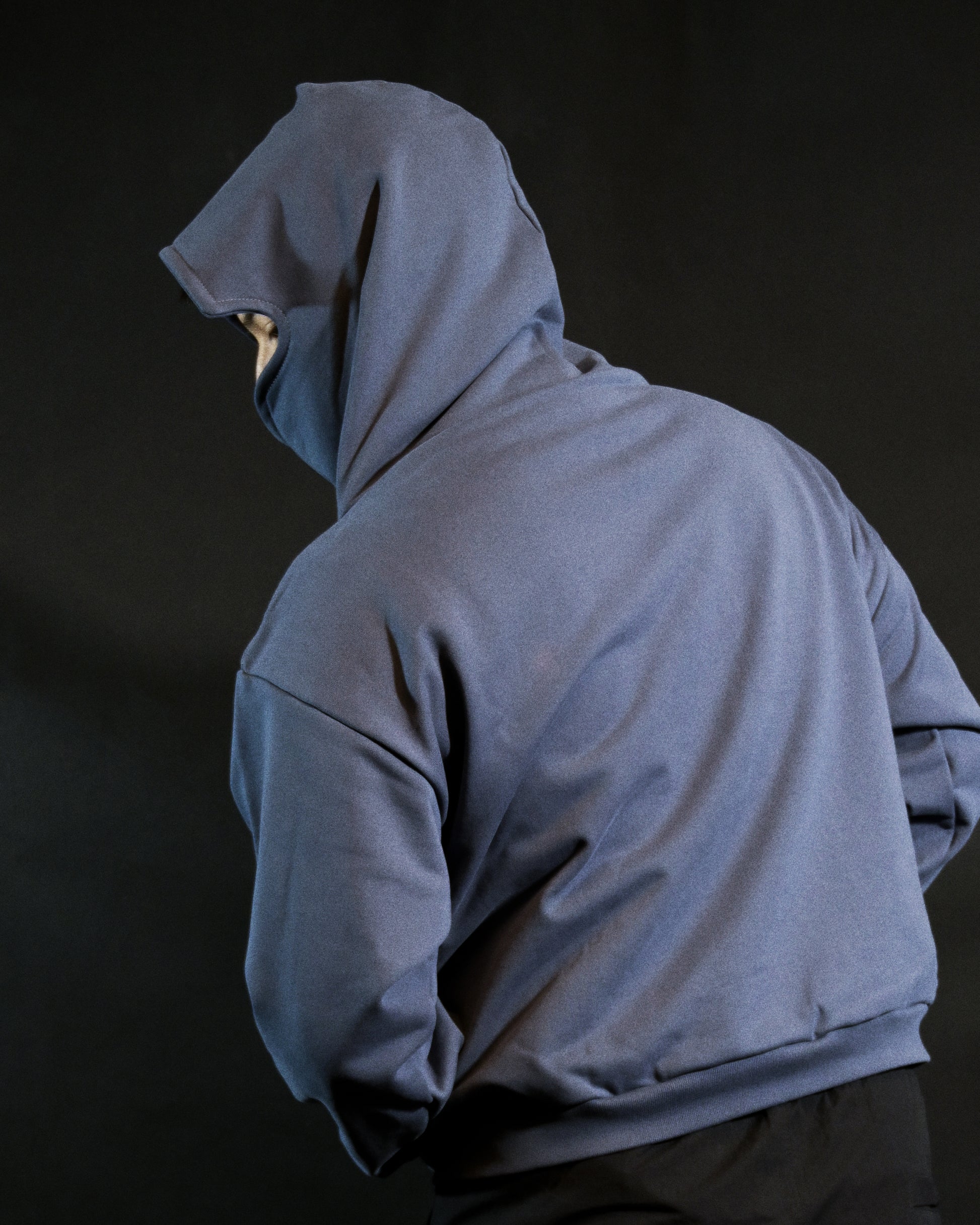 blue galactic space heavyweight blank hoodie, back model view