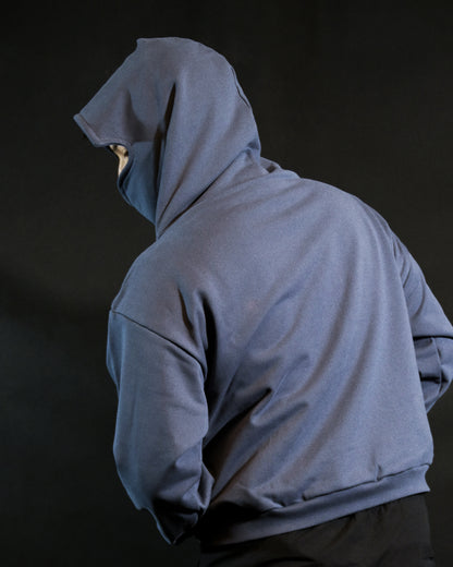 blue galactic space heavyweight blank hoodie, back model view