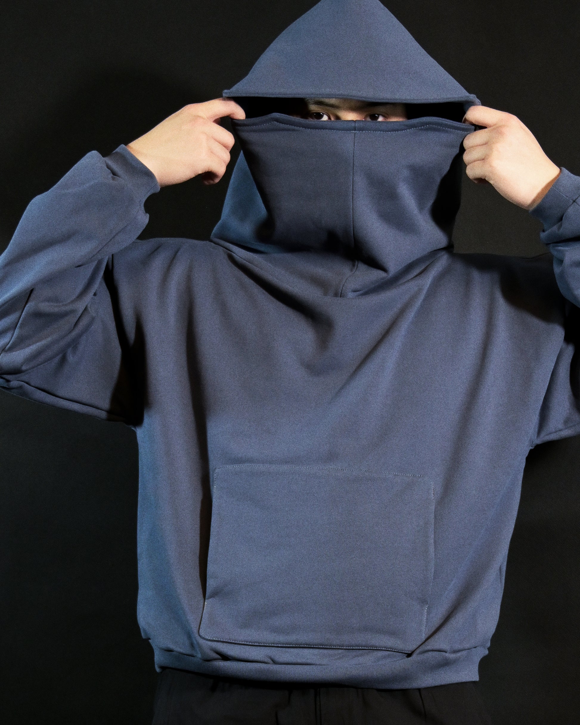blue galactic space heavyweight blank hoodie, model