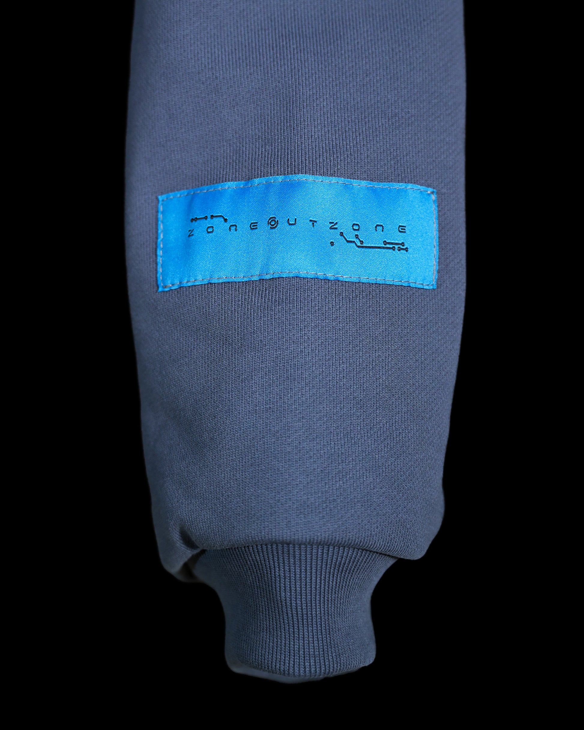 blue galactic space heavyweight blank hoodie, woven tag view