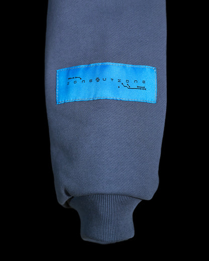 blue galactic space heavyweight blank hoodie, woven tag view